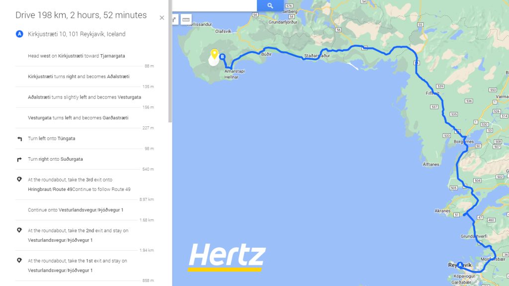 le trajet de Reykjavik à Snaefellsnese