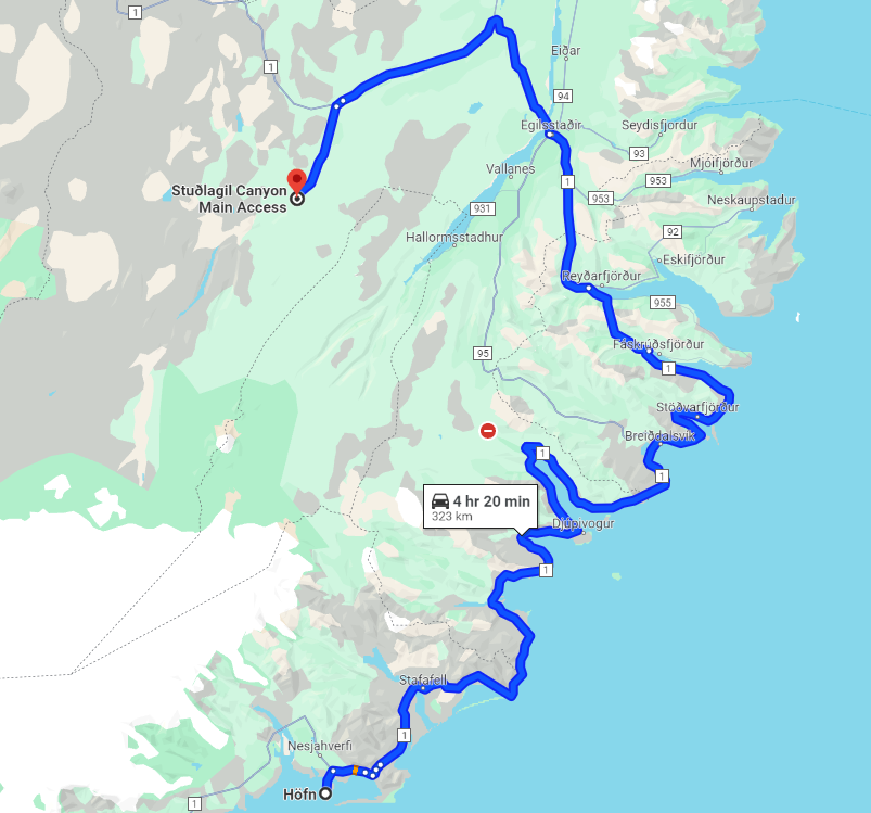 de Hofn au canyon de Stuðlagil