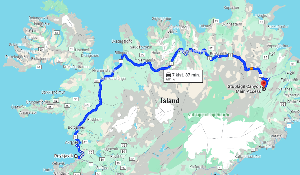 la route de Reykjavik au canyon de Stuðlagil