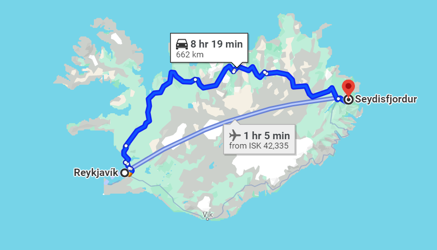 de Reykjavik à Seydisfjordur en voiture et en train