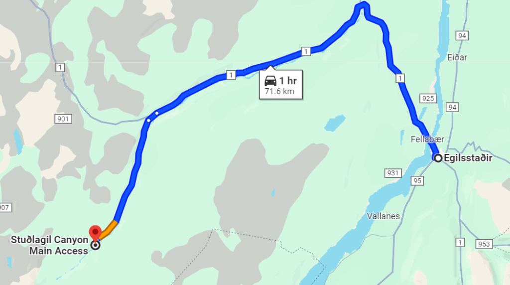 Le plan du canyon de Stuðlagil