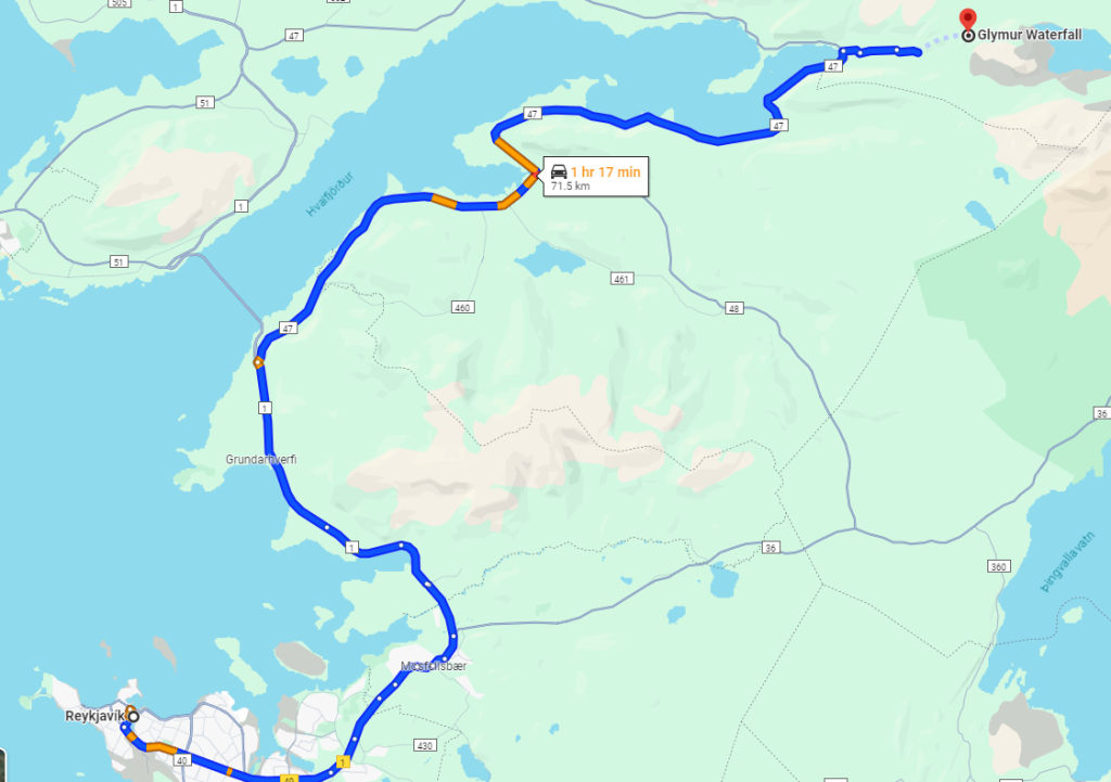 Itinéraire de Reykjavik jusqu’au canyon de Glymur