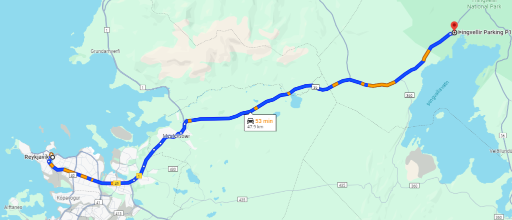 Itinéraire de Reykjavik jusqu’à Almannagjá