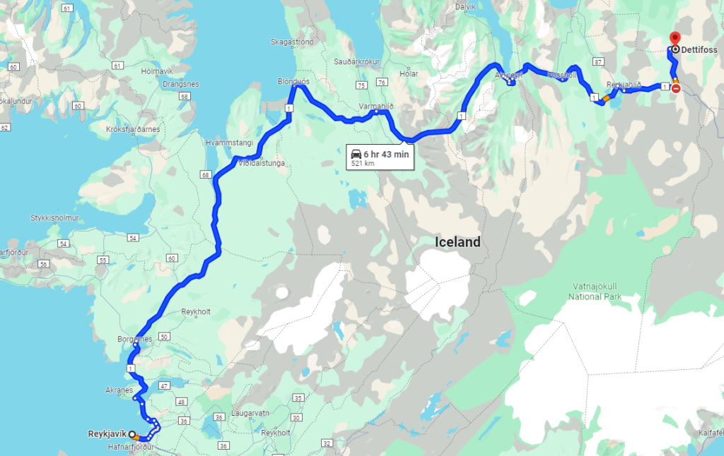 Itinéraire de Reykjavik jusqu’au canyon de Jökulsárgljúfur