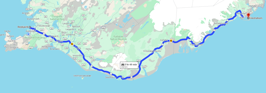 de Reykjavik à la montagne de Vestrahorn