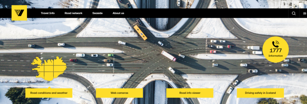 Immagine del sistema stradale islandese sul sito ufficiale Road.is