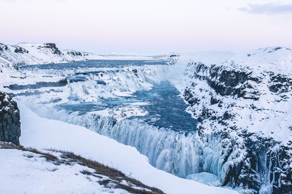 the winter view of Gullfoss Iceland