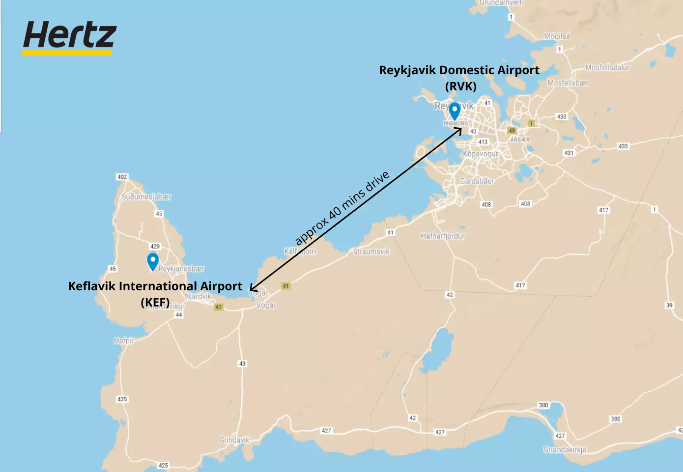 Alquiler de coches en los aeropuertos de Islandia.