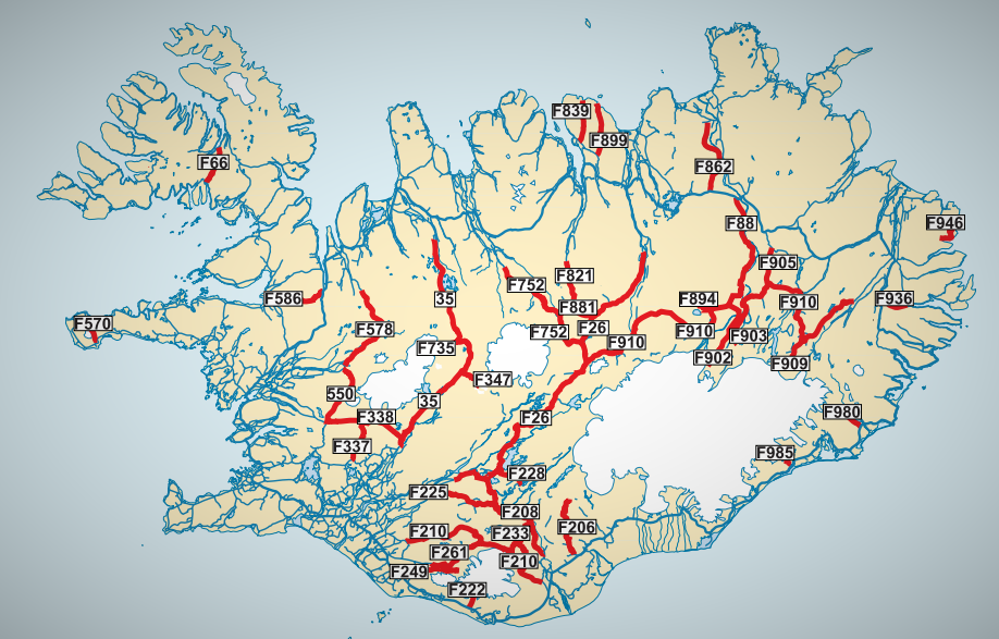 Iceland F roads map 