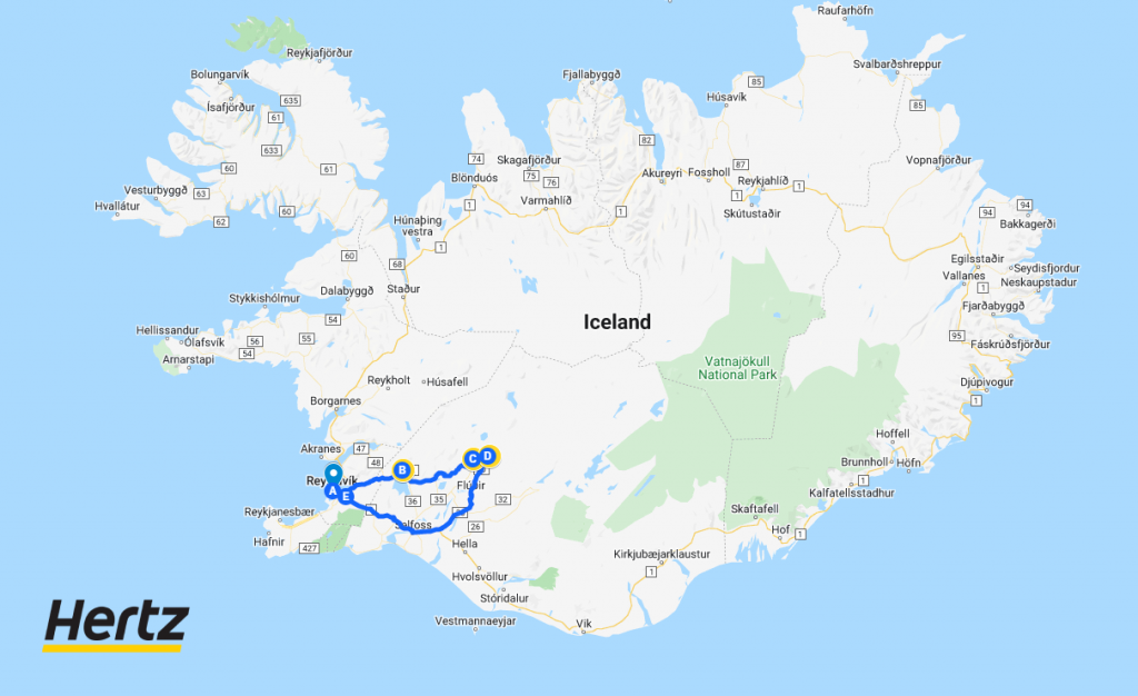 Iceland golden circle route