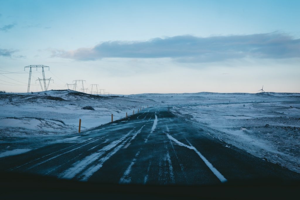 road condition of Iceland during wintertime when the weather is nice