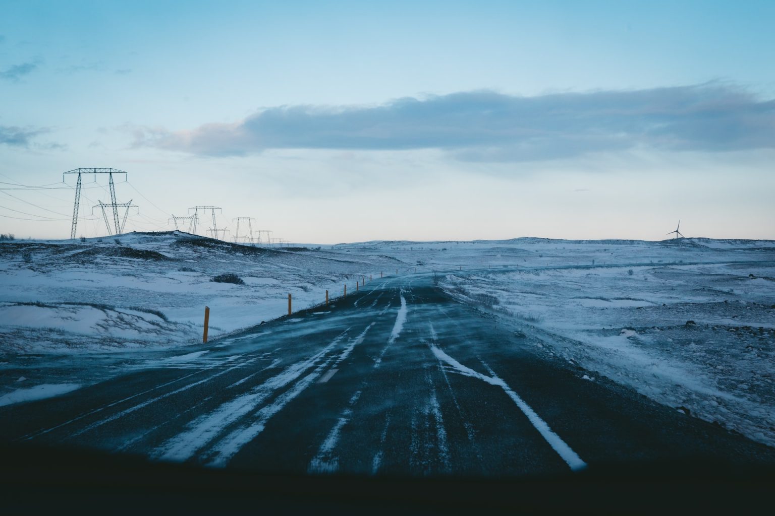 road condition of Iceland during wintertime when the weather is nice