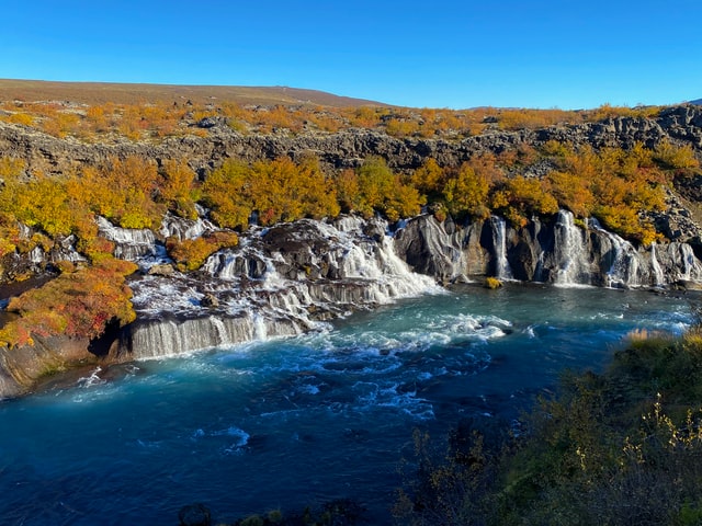 the lava waterfall in Iceland Hruanfoss