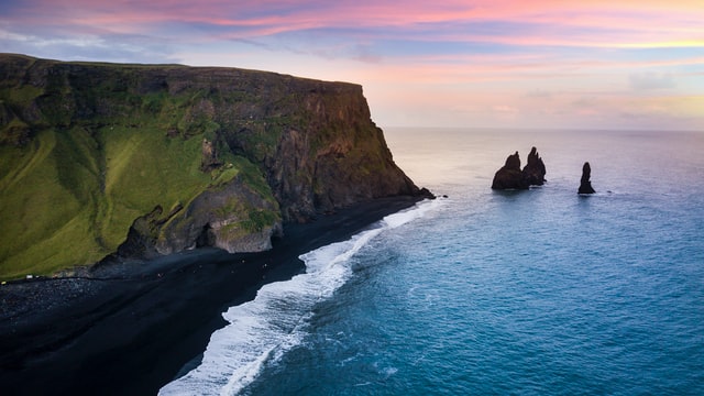 iceland black sand beach bird view