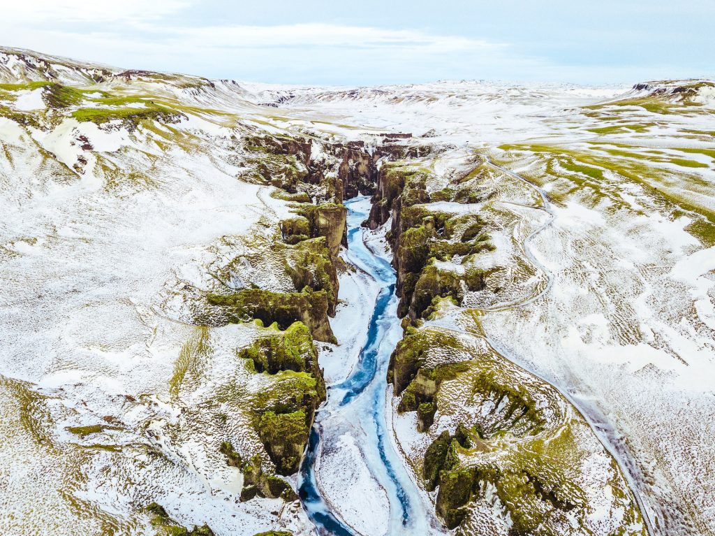 winter canyon in iceland 