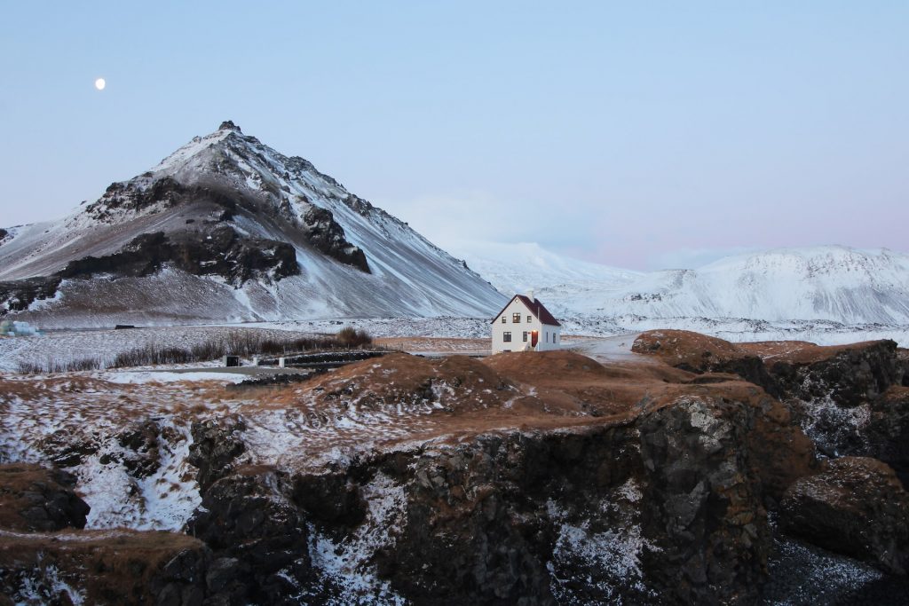 Arnarstapi  iceland with snow 