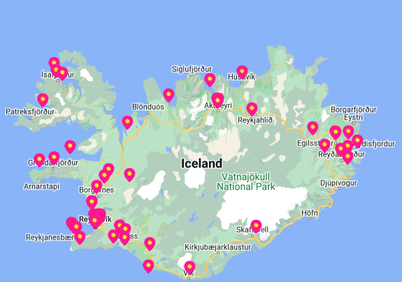 Orkan gas station map in iceland 