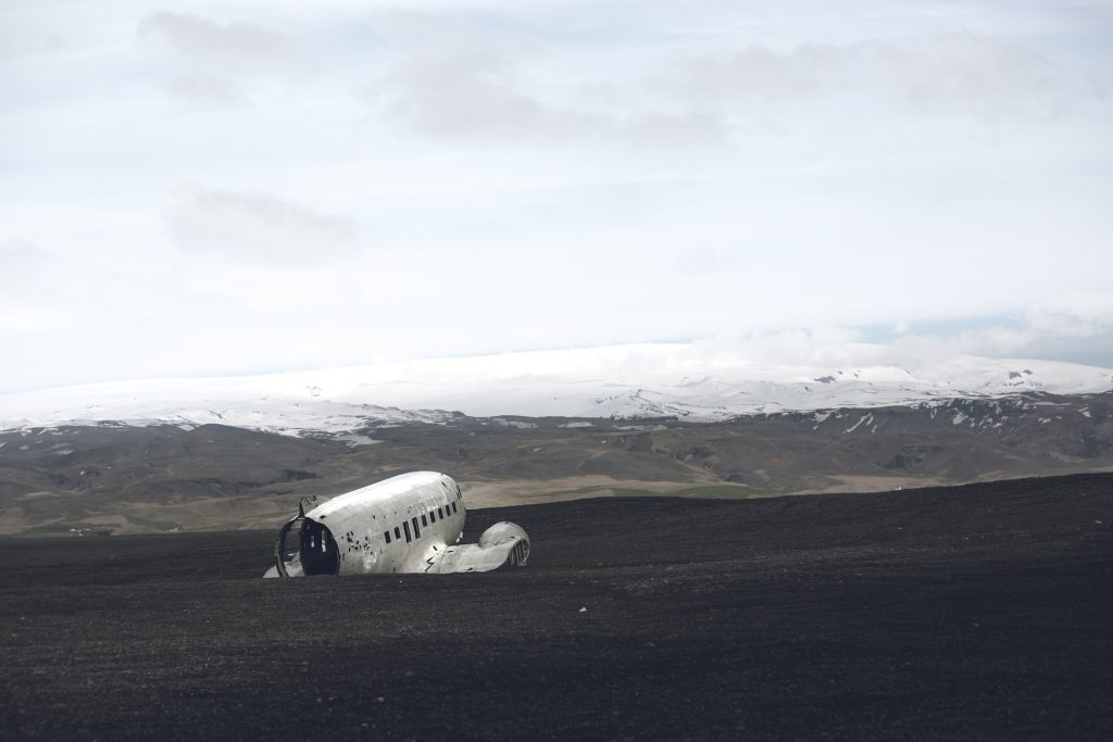 iceland plane crash site in autumn time 