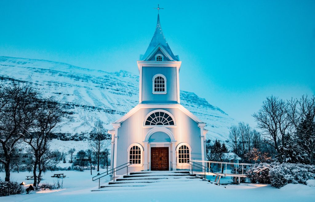 snowy icelandic town 