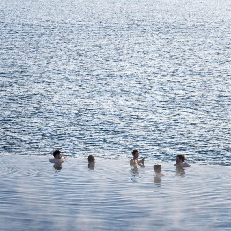 the view from Sky lagoon infinity pool in Iceland