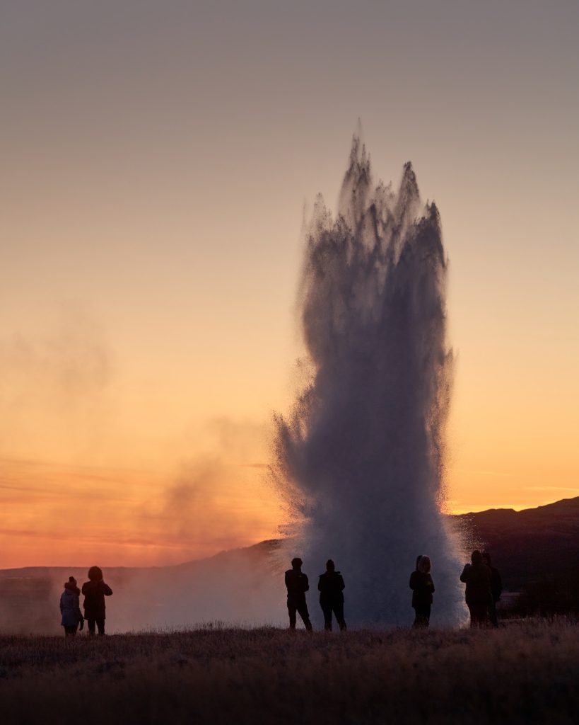 view of geysir in iceland in june