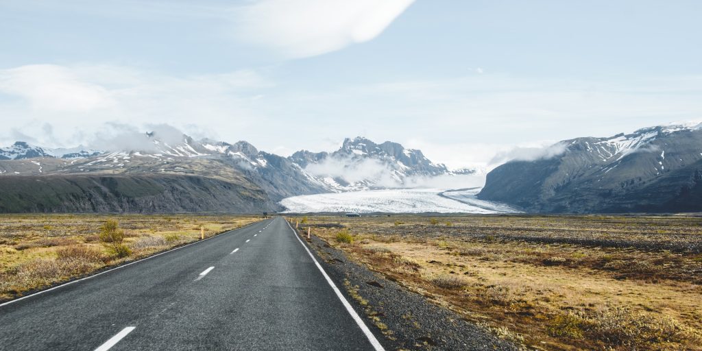 you can see the Vatnajökull glacier from a distance while driving towards to the park