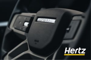 the steering wheel of a Land rover defender in Iceland
