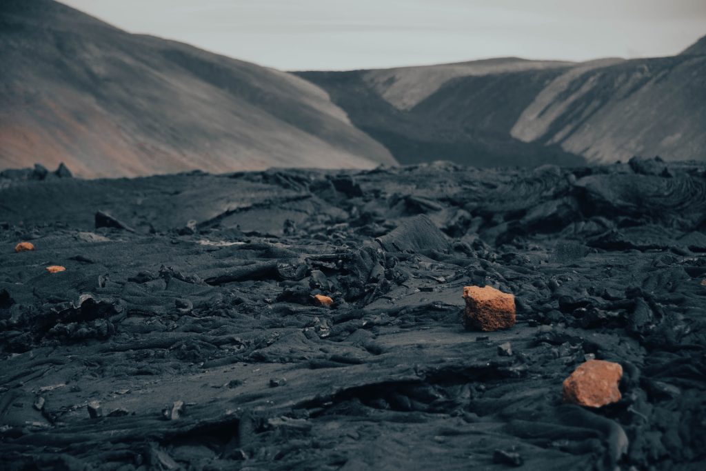 a freshly formed lava field in Iceland from the volcano eruption 