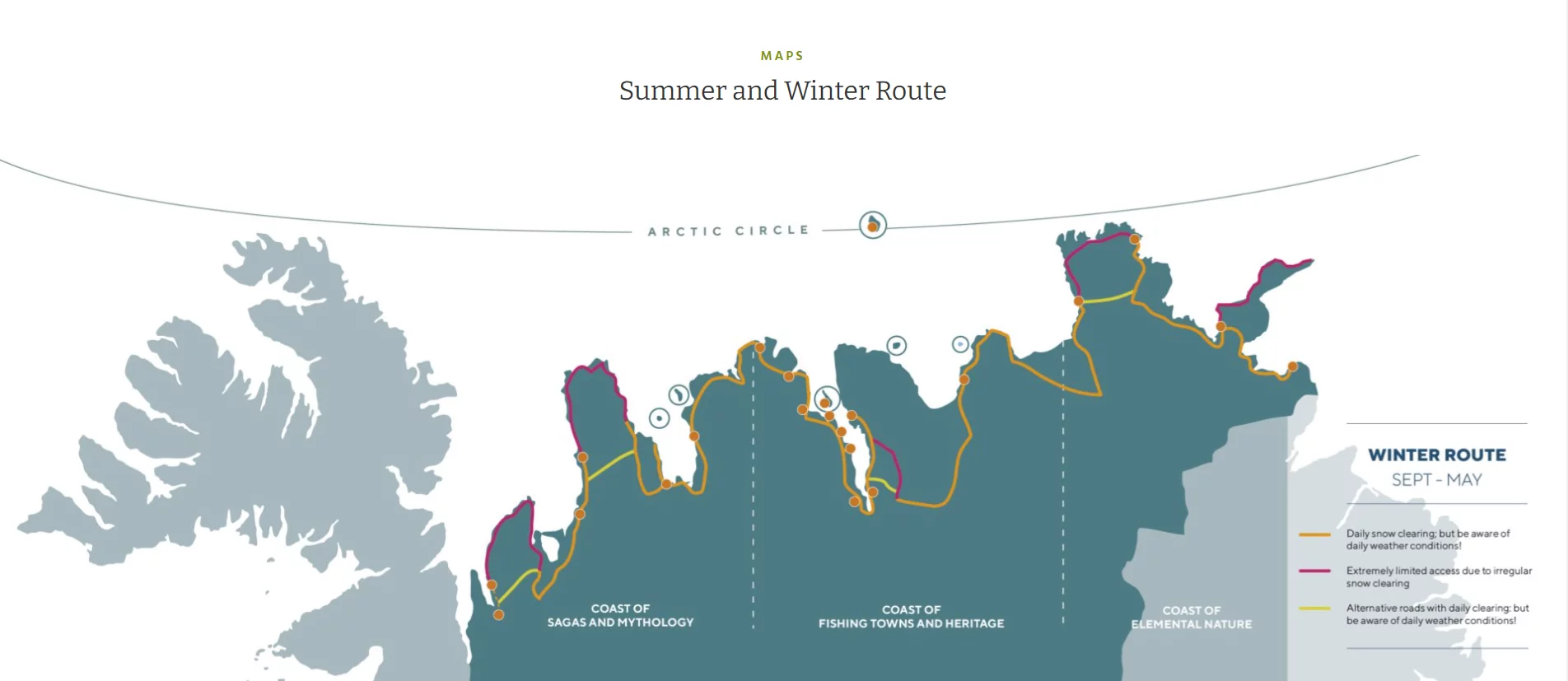 Ruta de la Costa Ártica de Islandia en invierno.