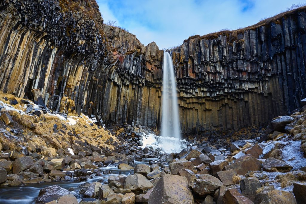 the autumn view of Svartifoss Iceland