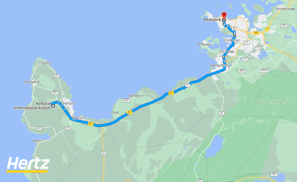 how long does it take to drive from Iceland airport to city center