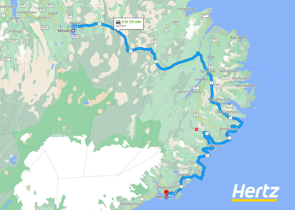 it will take 6 hours to drive from Myvatn to Hofn Iceland