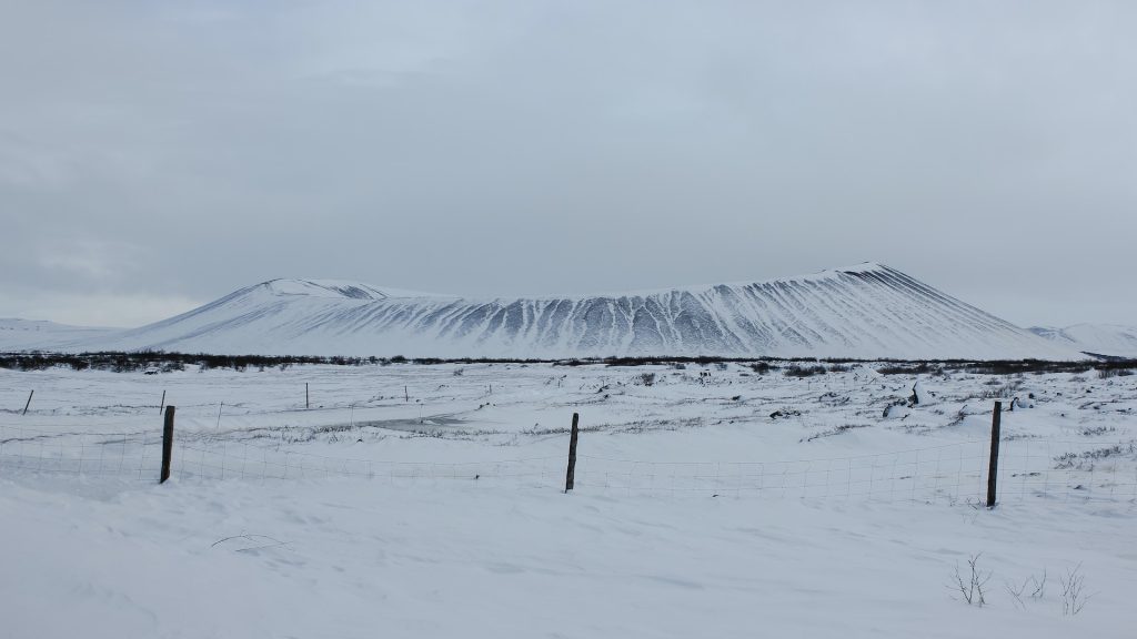 the Hverfjall Crater located in the North Iceland winter view