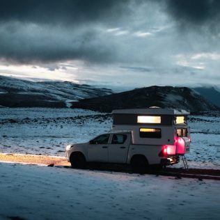 A road trip to Camper Iceland at night