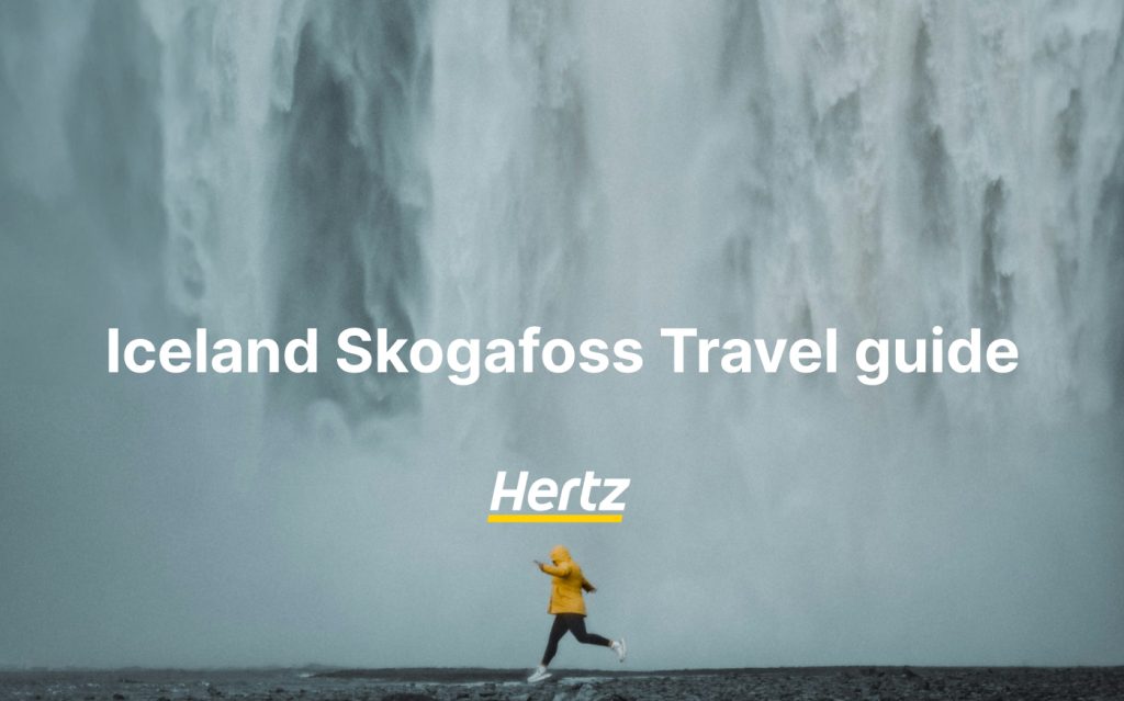 Skogafoss travel guide with a car