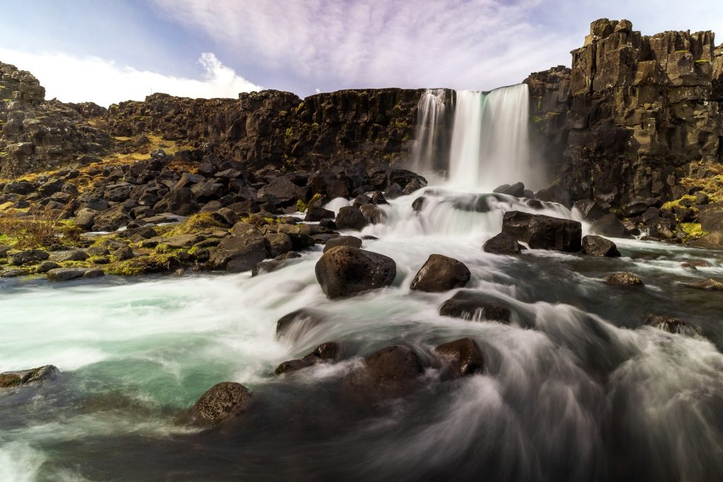 the view of Öxarárfoss in Iceland national park