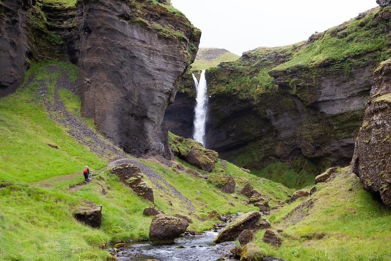 hiking to the Kvernufoss waterfall