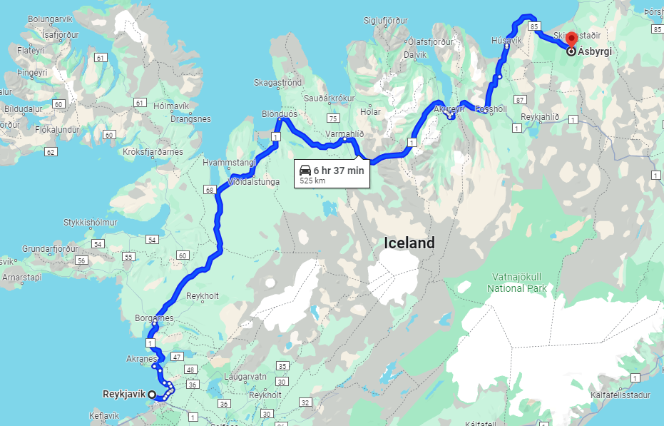 from Reykjavik to Ásbyrgi canyon