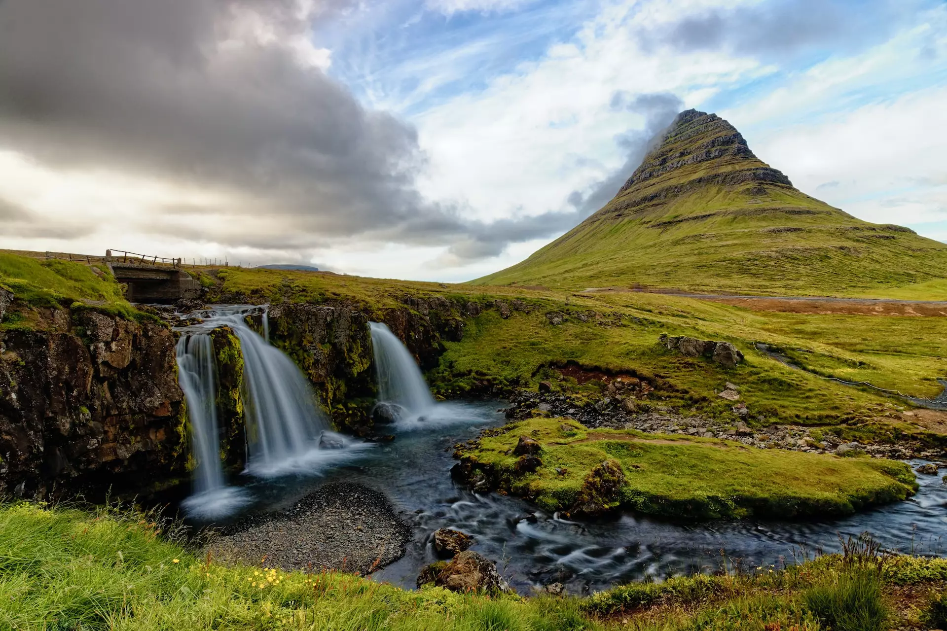 Kirkjufell Mountain paired with Kirkjufellsfoss waterfall Iceland