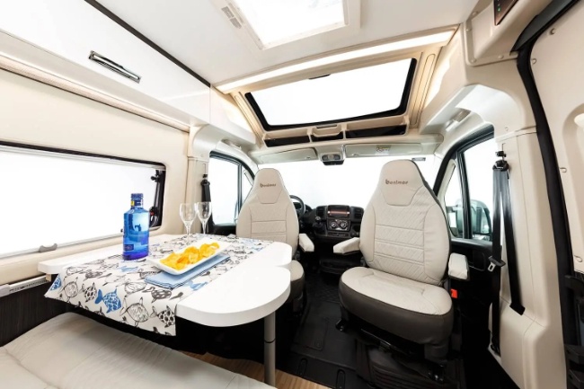 the passenger seats of the motor home