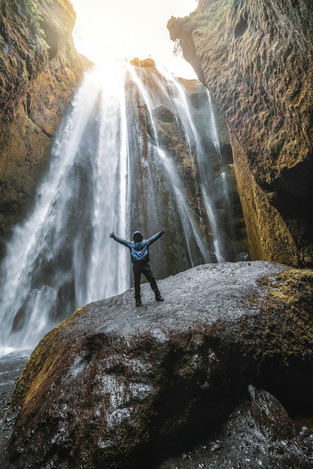 the Gljufrabui waterfall in autumn view