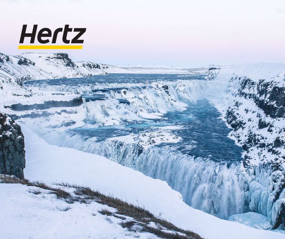 the snowy winter view of Gullfoss at Golden circle iceland