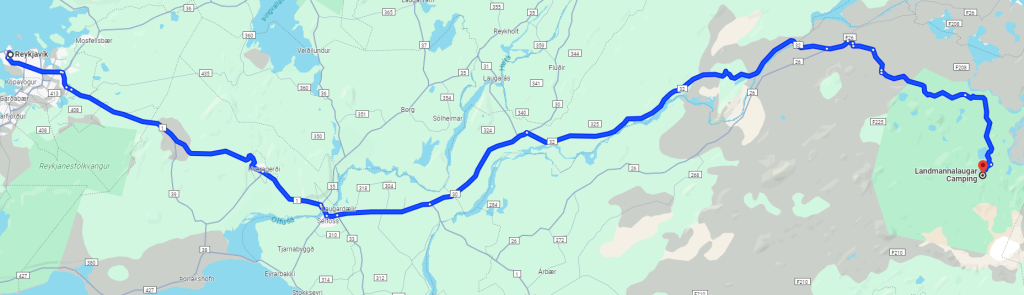 Driving Route from Reykjavik to Landmannalaguar