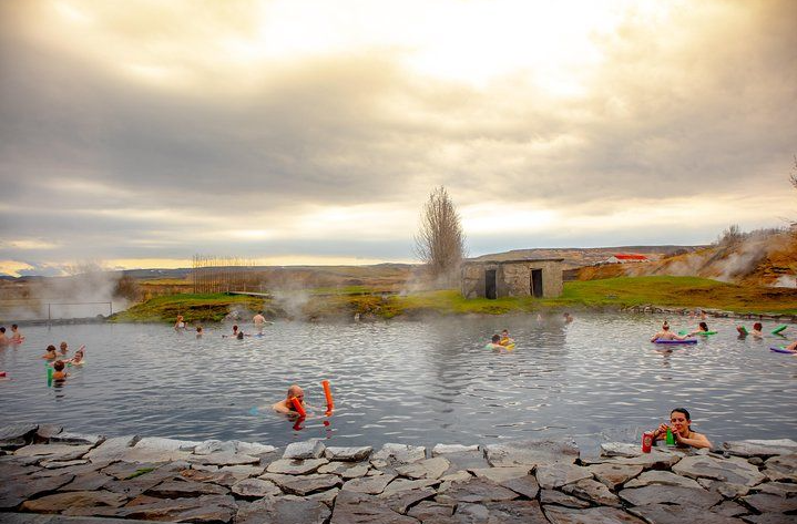 the summer view at the secret lagoon of Iceland