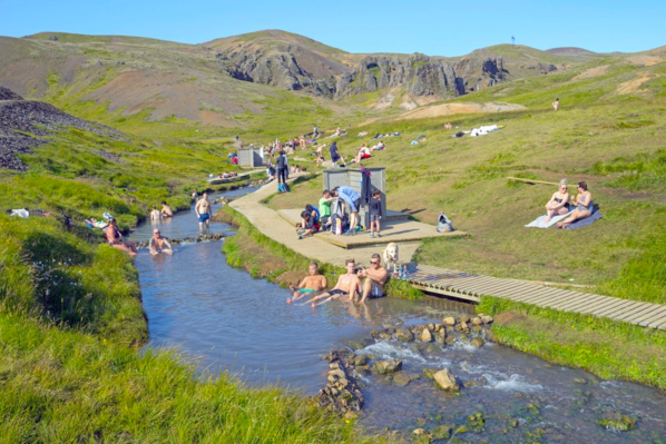 summer hike to the Iceland hot spring river