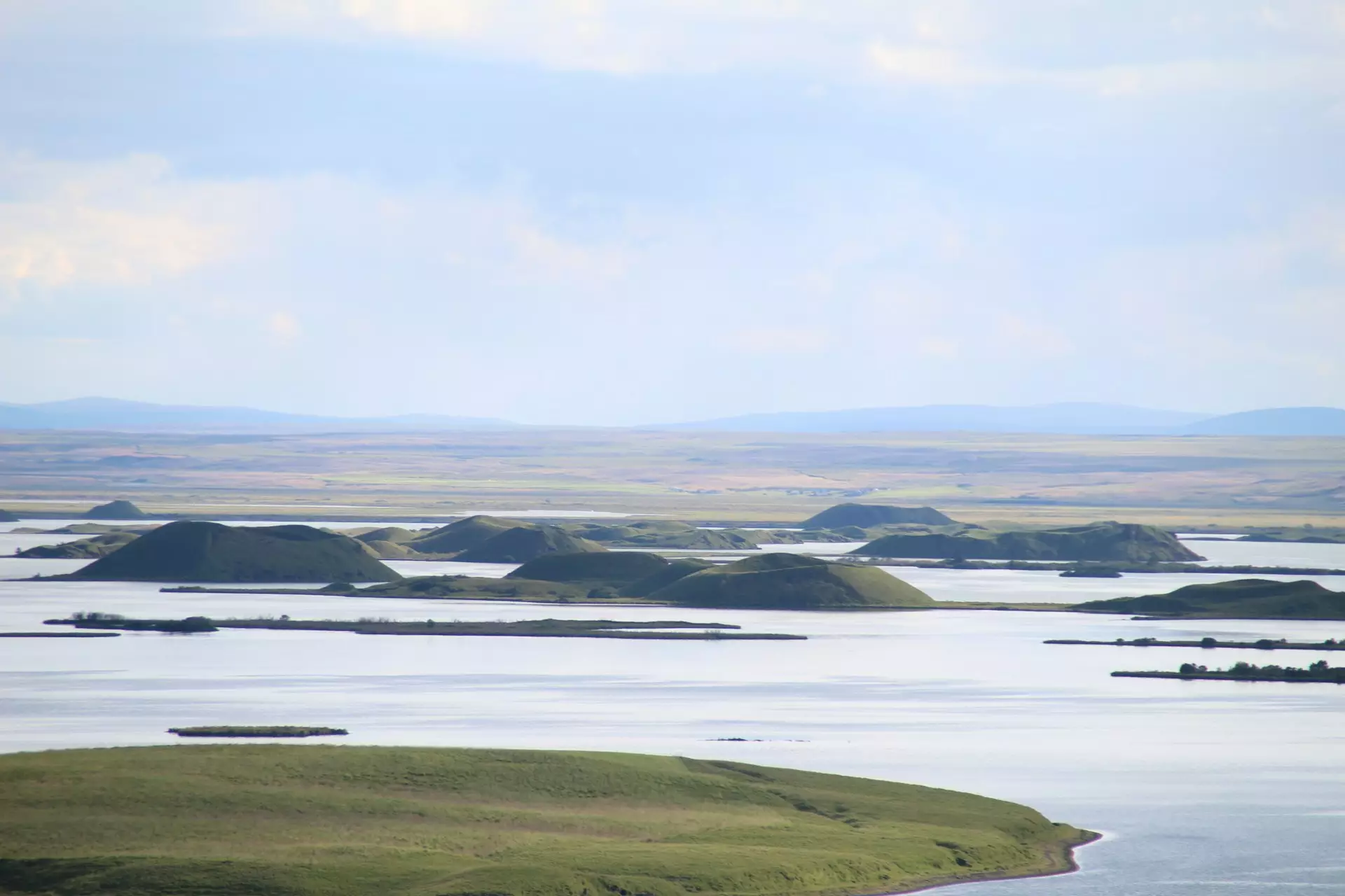 Scenic view of Lake Mývatn volcanic wetlands North Iceland