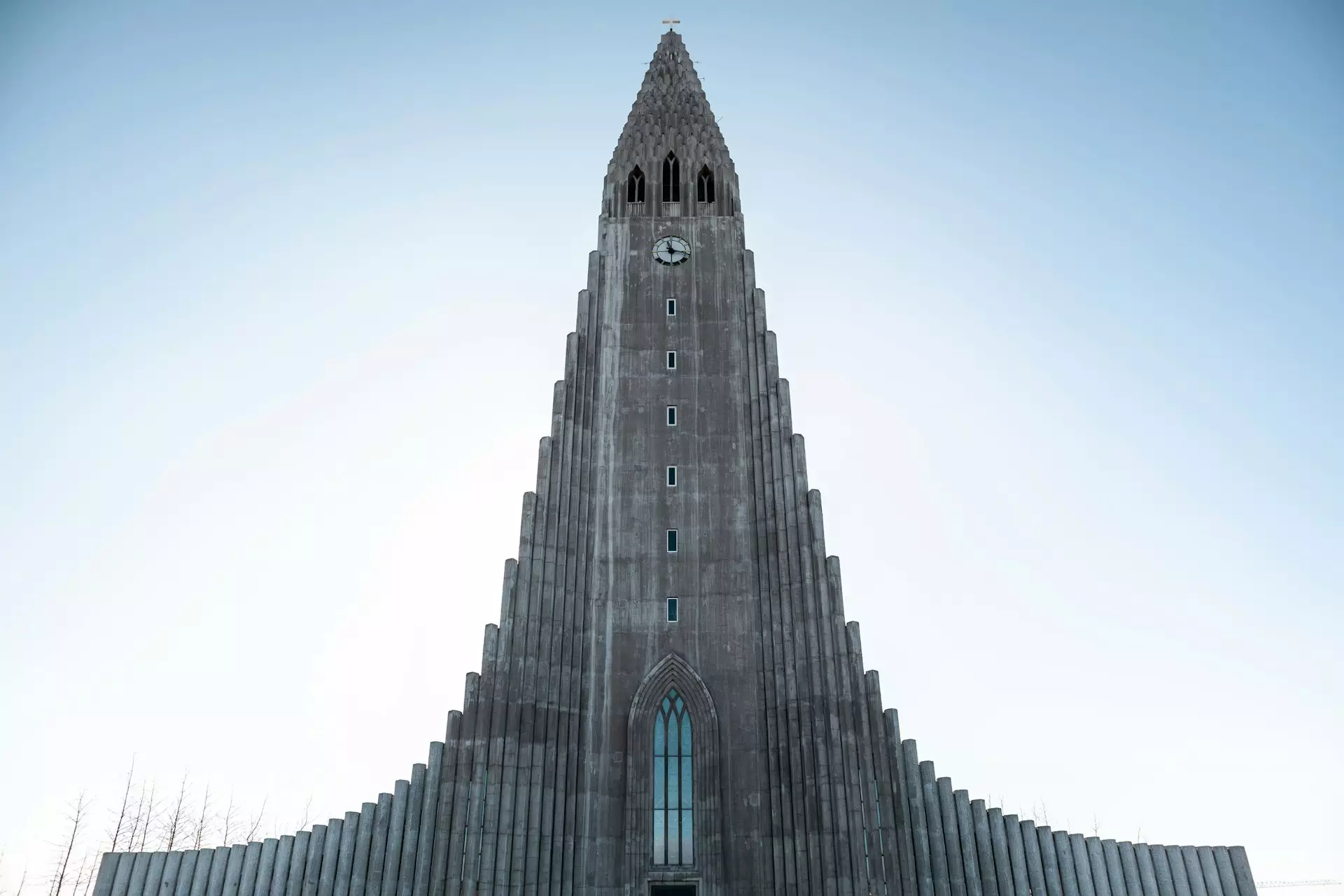 The iconic modernist Hallgrímskirkja church in downtown Reykjavík Iceland