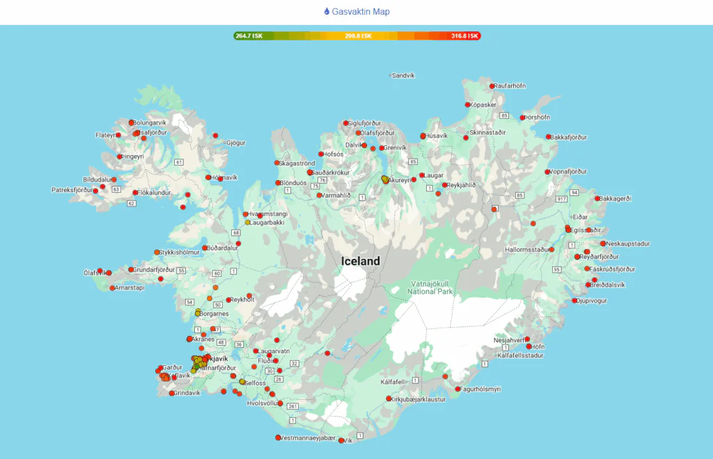 Live data showing how much are gas in Iceland now