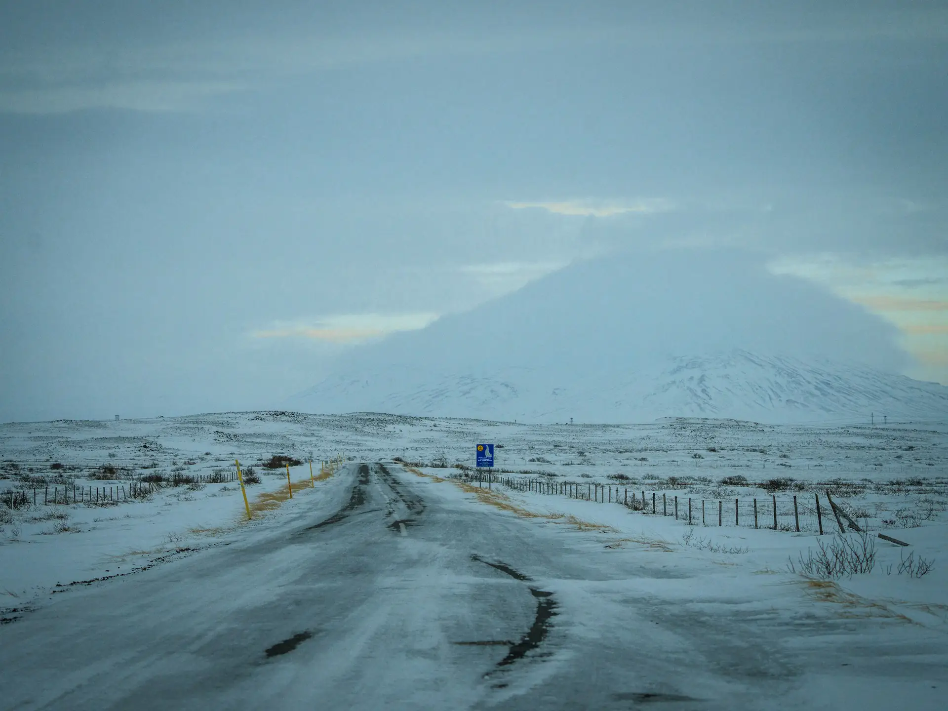 Icy Road with Black Ice in Winter Iceland
