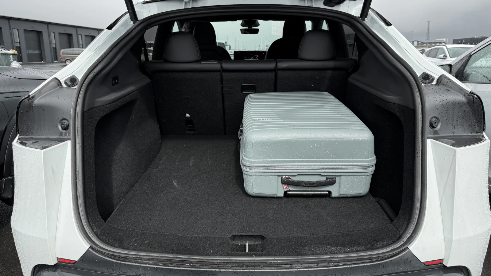 Tesla Model Y trunk with 28 inch suitcase Iceland rental